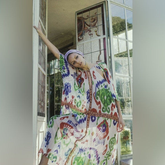 ZARA NWT LONG BEADED PRINT KAFTAN DRESS SZ XS-S and M-L - Picture 3 of 9